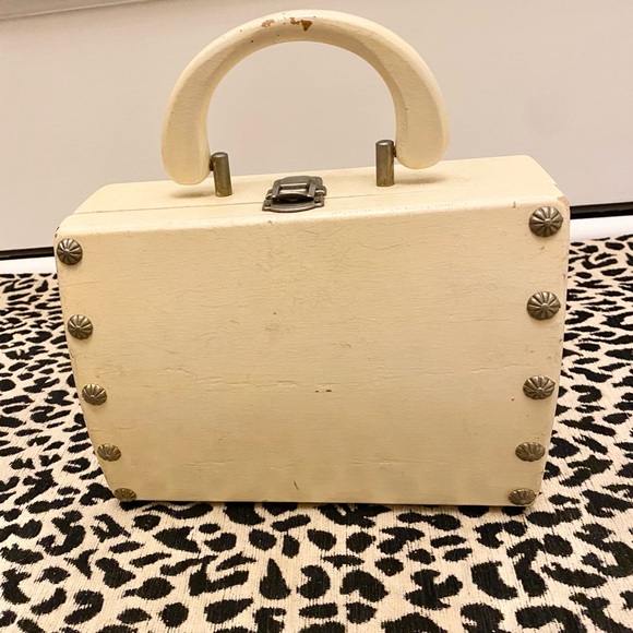VTG 50s • Portable Handheld Wooden Box Bag - Picture 10 of 14